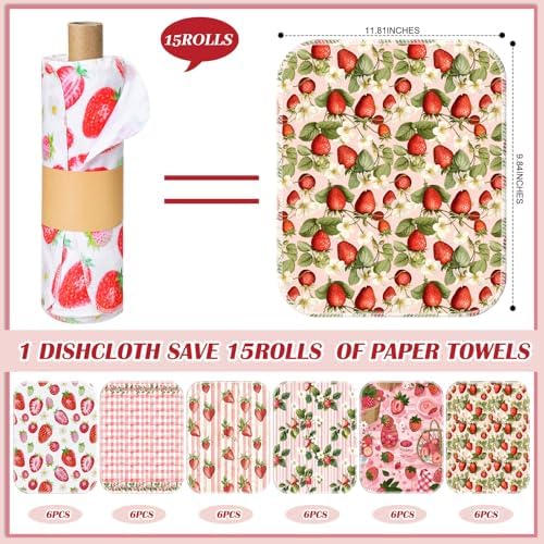 36 Pack Reusable Kitchen Cloths Cotton Towel, Strawberry - Image 2