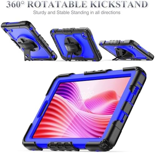 SEYMAC stock Tablet Case for Lenovo Tab One / K9 (TB305FU) 8.7 inch Drop-Proof Protection Cover with 360° Rotate Stand & Strap [Pen Holder] & Screen Protector 2025, Deepblue+Black - Image 4