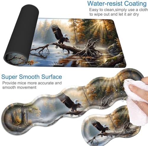 Desk Mat, Mouse Pad with Wrist Rest, 4-in-1 Large Mouse Pads for Desk, Ergonomic Mouse Pad and Keyboard Wrist Rest Gaming Keyboard Mat for Office,Bald Eagle - Image 3