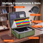 Fireproof Document Box With Lock, 16-Pocket File Organizer, Green - Image 4