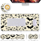 Mouse Pad,Large Desk Mat Set, 4in1 XL Mousepad + Keyboard Wrist Rest+Mouse Wrist Rest+Coaster with Ergonomic Desk Pad for Home Office Table Computer Cover -Floral Bats Pattern - Image 6