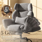 Office Chair with Flip Armrests,Comfy Criss Cross Chair for Pets Sitting,Big and Tall Office Chair with Foot Rest,Extra Wide Seat & Lumbar Pillow,Ergonomic Computer Gaming Chair,Teddy Fleece,Grey - Image 4