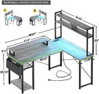Aheaplus Small L Shaped Desk Gaming Desk with LED Lights & Power Outlets - Image 2