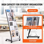VEVOR Brochure Display Rack, 6-Tier Magazine Literature Display Stand, Floor Standing Magazine Rack Newspaper Catalog Holders, Movable with 4 Wheels (2 Lockable) for Shop Exhibitions Office, 6 Pockets - Image 3