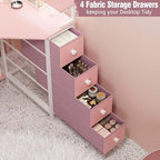 VENNQD Corner Desk with Drawers Shelves for Small Space 90 Degrees Triangle Computer Desk with Power Outlets,Gaming Desk with LED Lights Monitor Stand for Home Office Workstation Writing Table (Pink) - Image 6