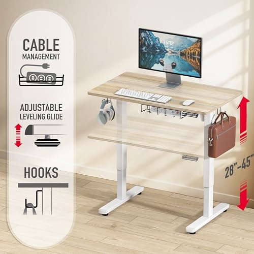 SHW 40 x 22 Inches Electric Height Adjustable Sit to Stand Desk, Maple - Image 4