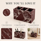 Purple Red Marble 3-Compartment Pen Holder for Desk - Image 4