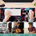 31.5"x 11.8" Oversized Gaming Mouse Pad Set, Ergonomic Keyboard and Mouse Wrist Rest + Cup Holder, Non-Slip Desktop Pad, Suitable for Home and Office Use, Colorful Rose Flower Skull - Image 3