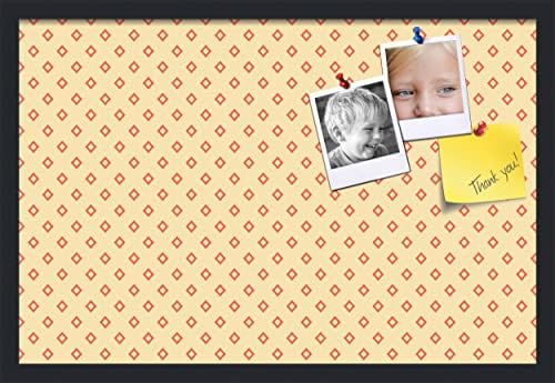 PinPix 27x18 inch Cork Bulletin Board. This Decorative Framed Pin Board Comes with Diamonds in Red and Yellow Design and Satin Black. Ideal for Home, Office Decor or School (PinPix-333) by PinPixBulletinBoards
