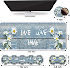 Ergonomic Keyboard Wrist Rest and Mouse Pad Wrist Rest Set,Dreamy Daisy Vintage Wood Board Live Laugh Love Large XXL Gaming Desk Mat 31.5"x 11.8",Non-Slip Base, Memory Foam,Easy Typing Pain Relief - Image 2
