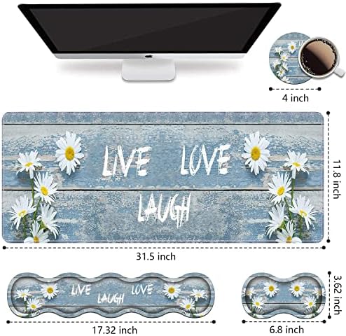 Ergonomic Keyboard Wrist Rest and Mouse Pad Wrist Rest Set,Dreamy Daisy Vintage Wood Board Live Laugh Love Large XXL Gaming Desk Mat 31.5"x 11.8",Non-Slip Base, Memory Foam,Easy Typing Pain Relief - Image 2