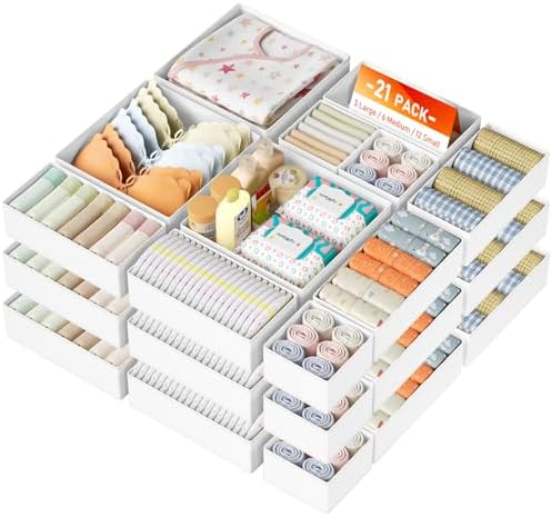 DIMJ Drawer Organizer Clothes, 28 Pack Dresser Organizer, Foldable Closet Organizers and Storage, Fabric Dresser Bins, Drawer Dividers for Nursery, Baby Clothes, Underwears by DiMJ