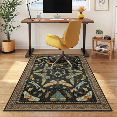JTJ Office Chair Mat for Hardwood Floor, 36" x 48" Dark Vintage Insect Rug by JTJ