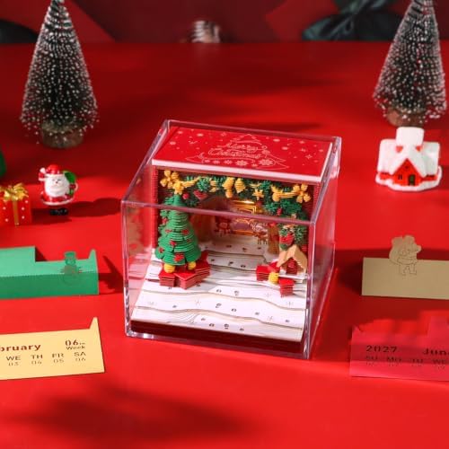 3D Memo Pad Time Piece Calendar 2027, 3D Tear-Off Art Desk Calendar 2027, Creative 3D Memo Pad Paper Art Tree House DIY Paper Carving Decoration (Christmas Arch) - Image 3