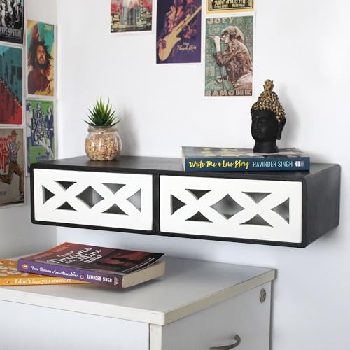 Wooden Desk Organizer with 2 Drawers – Handcrafted Solid Wood Storage Box for Office, Home & Study – Rustic Desktop Organizer for Files, Accessories & Stationery (STYLE 2, BLACK AND WHITE) - Image 2