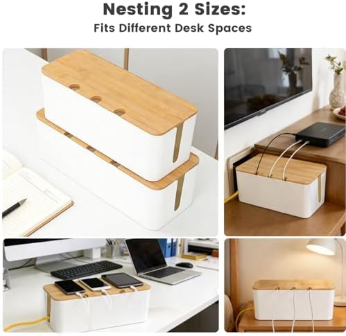 2 PCS Large Cable Management Box – Wooden Style Cord Organizer and Cover - Image 6