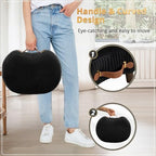 LUE BONA Small Curved Foot Stool with Handle, Black Velvet Footstool and Ottomans, Modern Foot Rest with Wooden Legs, Step Stool with Padded Seat for Couch, Living Room - Image 5