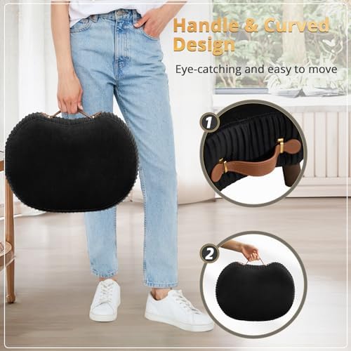 LUE BONA Small Curved Foot Stool with Handle, Black Velvet Footstool and Ottomans, Modern Foot Rest with Wooden Legs, Step Stool with Padded Seat for Couch, Living Room - Image 5