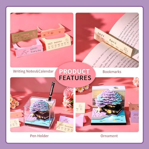 3D Calendar 2027,3D Desk Calendar Memo Pad 2027,3D Art Calendar Memo Pad 2027,Time Piece calendars 2027,3D Paper Art Notepad,Four Seasons Tree Desktop Decoration,New Year,Christmas Gift (Four Seasons Tree（Purple）) - Image 5