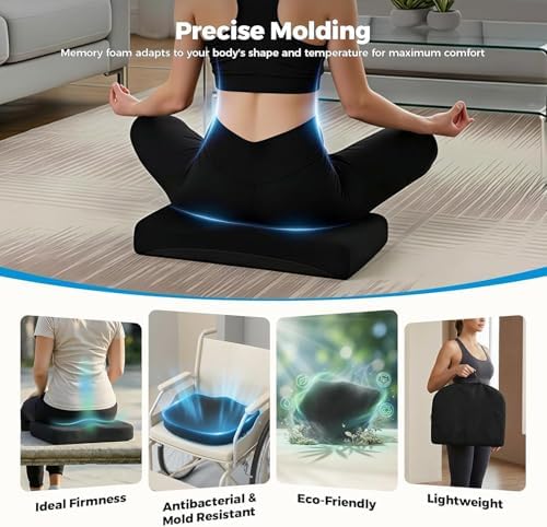 Tsumbay Memory Foam Seat Cushion - XL Size (16.9”x15”), Firm Support Coccyx Cushion for Office Chair, Tailbone Pain Relief with Removable Washable Cover & Handle for Car, Wheelchair - Image 2