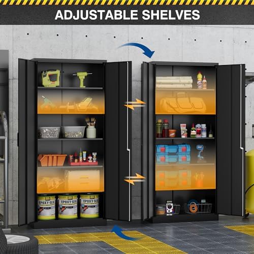 Fesbos Metal Storage Cabinet-71” Tall Steel File Cabinets with Lockable Doors and Adjustable Shelves-Black Steel Storage Cabinet for Home, School, Office, Garage - Image 4