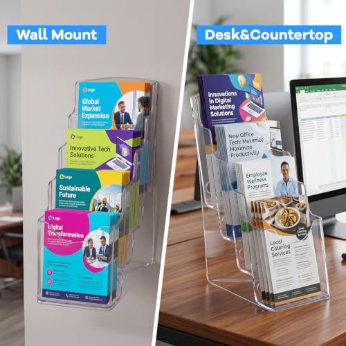 4 Pcs 4 Tier Acrylic Brochure Display, 4 Inch Wide, Wall or Desk - Image 5