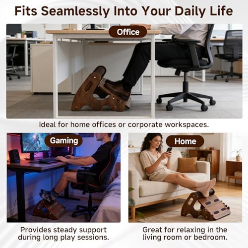 Wood Foot Rest for Under Desk at Work,Adjustable Rocking Foot Stool with 3 Height Positions,Soft Crossbar & Anti-Slip Surface, Ergonomic Wooden Footrest for Improved Posture, Home & Office - Image 7