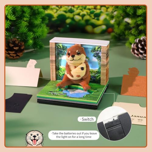 3D Calendar 2027,Time Piece Calendar 2027 With LED Lights,3D Art Calendar Memo Pad,Cute Sea Otter Desktop Decoration,Tear-Away 3D Paper Art Notepad,Christmas Gift,New Year Gift (Cute Sea Otter) - Image 4