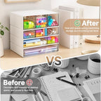 Desk Organizer with 9 Drawers, 4 Tiers Stackable Storage Drawers, Desktop Storage Box with Clear Drawers for Stationery, Makeup, Jewelry, Office and Craft Supplies (White) - Image 6