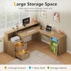 63" Fluted L Shaped Desk with Drawers & Printer Shelf for Home Office - Image 4