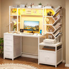 61.4" Computer Desk with Bookshelf, 5 Drawers, Desk with Hutch, Outlet, LED - Image 5
