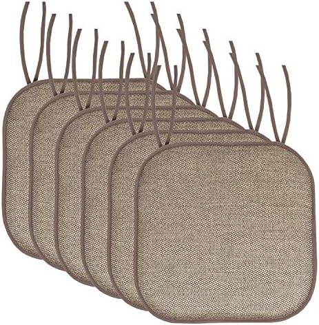 Sweet Home Collection Chair Cushion Memory Foam Pads with Ties Honeycomb Pattern Slip Non Skid Rubber Back Rounded Square 16" x 16" Seat Cover, 6 Pack, Cameron Beige Brown (Chair Pads with Ties) by SweetHomeCollection