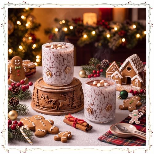 SiliFine 2 Pcs Gingerbread House Icon Juice Glasses - 14oz Christmas Stemless Wine Drinking Coffee Glass Cup for Home Party Supplies & Gift - Image 2