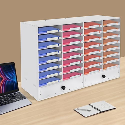 8 Tier Adjustable Literature Organizer, 32 Compartment with 2 Drawers Desktop File Mail Sorter Organizer File Classroom Student Mailbox Paper Bill Storage Cabinet for School Office Seminars - Image 2