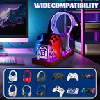 YuanDian Gamer Gifts for Teenage Boy, Can't Hear You I'm Gaming Headset and Controller Stand, Acrylic Wooden Controller Holder with Blue Pink LED Night Light, Desk Decor Gift - Image 3