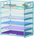 Marbrasse 6 Tier Paper Organizer Letter Tray - Mesh Desk File Organizer with Handle, Paper Sorter for Letter/A4 Office File Folder Holder -Blue by Marbrasse