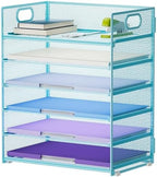 Marbrasse 6 Tier Paper Organizer Letter Tray - Mesh Desk File Organizer with Handle, Paper Sorter for Letter/A4 Office File Folder Holder -Blue by Marbrasse