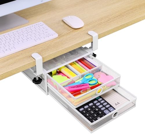 ROSYLINE Under Desk & Desktop Drawer Organizer, 2-Tier Big Capacity by ROSYLINE