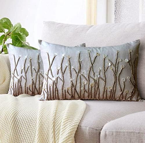 The HomeCentric Ivory Lumbar Pillow Cover, 12x26 inch (30x65 cm) Lumbar Pillow Cover, Jute and Mother of Pearls Farm Design Lumbar Pillow Cover, Silk Lumbar Pillow Cover, Floral - Amour - Image 5