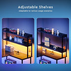 L Shaped Gaming Desk, Reversible with LED Lights, Shelves, Charging, Black - Image 7