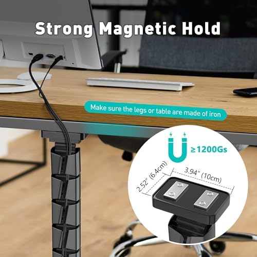Magnetic Cable Management Spine, Instant Snap-On Wire Vertebrae for Metal Frame Gaming Desks, Dragon Bone Style Floor-to-Desk Cord Concealer for Steel Legs & Standing Desks - Image 2
