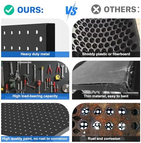 Peg Board, 2 Pack Metal Pegboard Panels Black Pegboards Wall Organizer with Frame Large Heavy Duty Peg Board with Hooks for Walls Home,Garage Tool Storage,Office Organization,Kitchen 24”×16” - Image 6