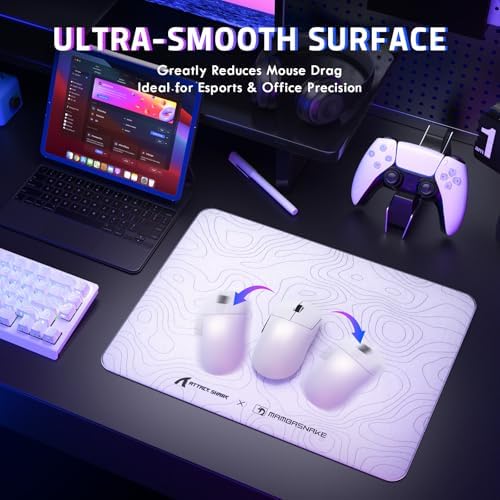 ATTACK SHARK CM05SE Glass Gaming Mouse Pad for FPS & Esports, Nano-Etched Tempered Glass Surface,Ultra-Smooth Low Friction Hard Mousepad,Waterproof Large Desk Mouse Mat for PC Setup,White Contour - Image 2