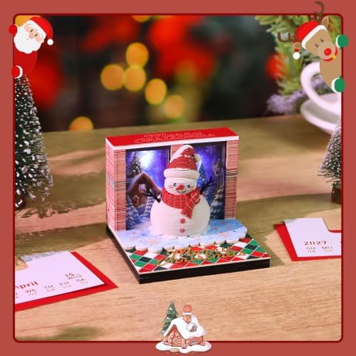 3D Calendar 2027,Time Piece Calendar 2027 With LED Lights,3D Art Calendar Memo Pad,Snowman Desktop Decoration,Tear-Away 3D Paper Art Notepad,Christmas Gift,New Year Gift(Cute Little Snowman) - Image 6
