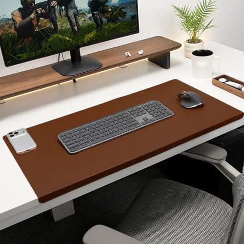 Edge-Locked Leather Desk Pad, Desk Blotter with Full Grip Fixation Lip, Waterproof Large Office Table Mat, Non-Slip Laptop Mouse Pads for Work Typing Writing (Brown,47.2"x23.6") by Unknown