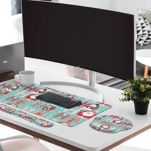 Britimes Keyboard Mouse Pad Set, 4 in 1 Desk Mat Set, Santa Claus Christmas - Image 3