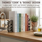 MyGift Gray Wood Cook & Books Bookends, Rustic Cookbook Holder Set of 2 - Image 2