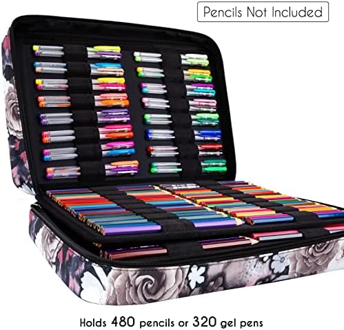 YOUSHARES Big Capacity Colored Pencil Case - 480 Slots large Pen Case Organizer with Multilayer Holder for Prismacolor Colored Pencils & Gel Pen (Grey Rose) - Image 4