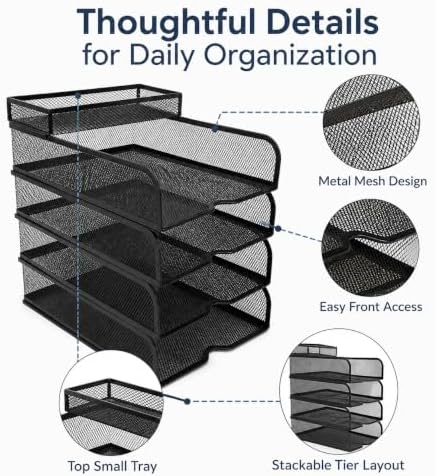 SUPEASY 4-Tier Stackable Paper Tray Organizer with Top Supply Tray - Image 5