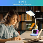 LED Desk Lamp with 10W Wireless Charging & Pen Holder, Blue - Image 3